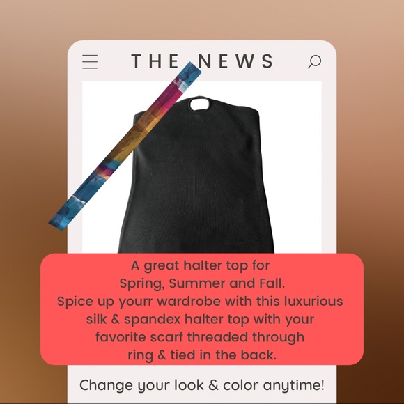 🌺Gorgeous Silk & Spandex Ring Halter Top Black SZ Small - Picture 5 of 6